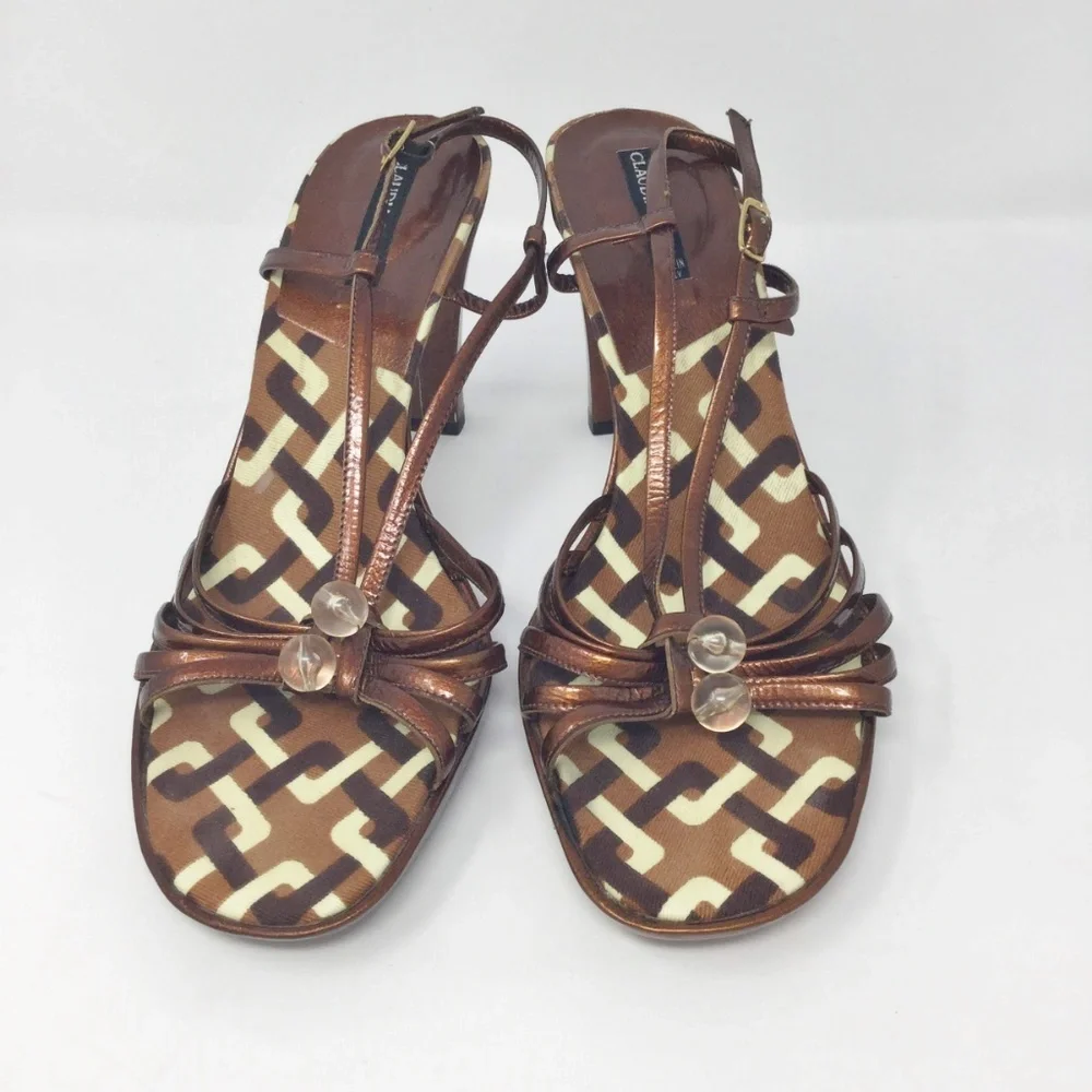 Claudia Ciuti Brown Patent Leather Heeled Sandals